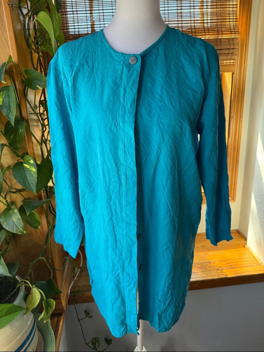 VTG 90’s Turquoise 100% Silk Button Up Blouse - Lew Magram Collection NY - Sz 4